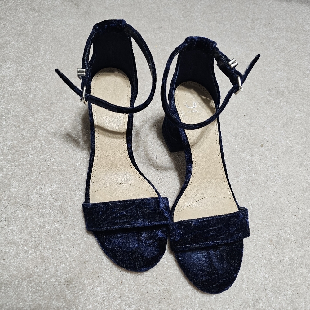 Gianni Bini Navy Blue Lace Up Block Heels Strappy Sandals 7M